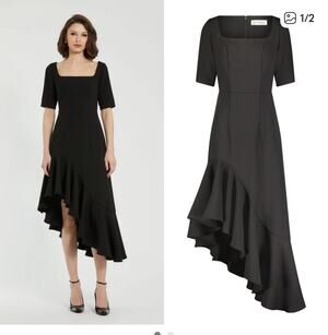 MAC DUGGAL Black 21019 Crepe 3/4 Sleeve Asymmetrical Hem Dress NWT size 8